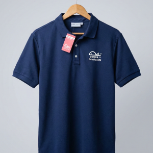 เสื้อโปโล พร้อมปักโลโก้ + หมายเลข MID + ชื่อเว็บไซต์ สีน้ำเงิน [POLO-MEN-01-BLUE]